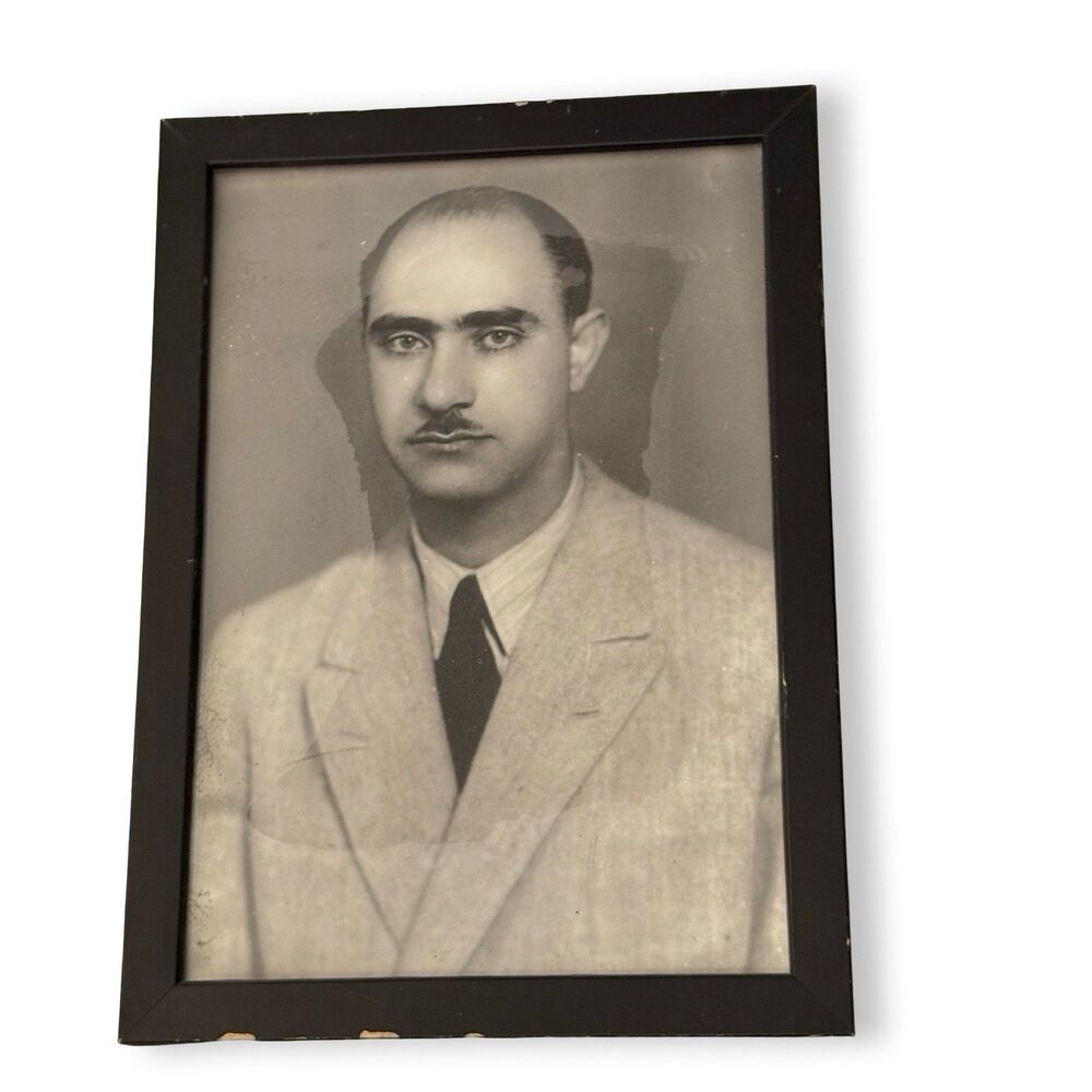 Vintage Framed BW Formal Studio Portrait Man Black Frame Hollywood Prop Photo